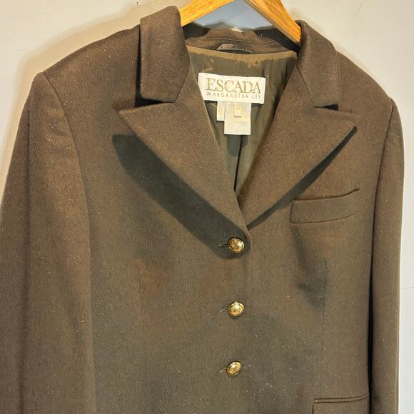 Escada Olive Green & Metallic Angora Blend Blazer Jacket - size 44 (US Large) - Picture 5 of 8